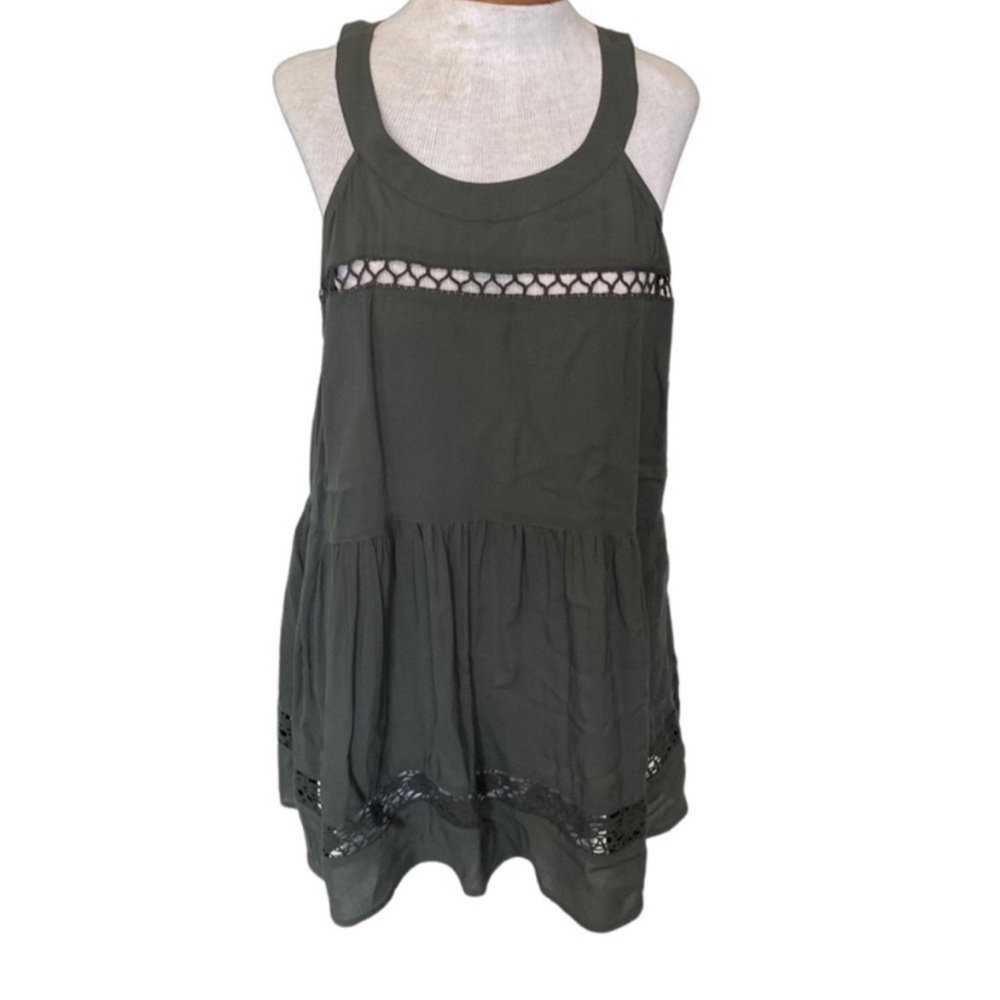 Olive Green Sleeveless Top Shirt Torrid Size 4 Rayon Lace Trim
